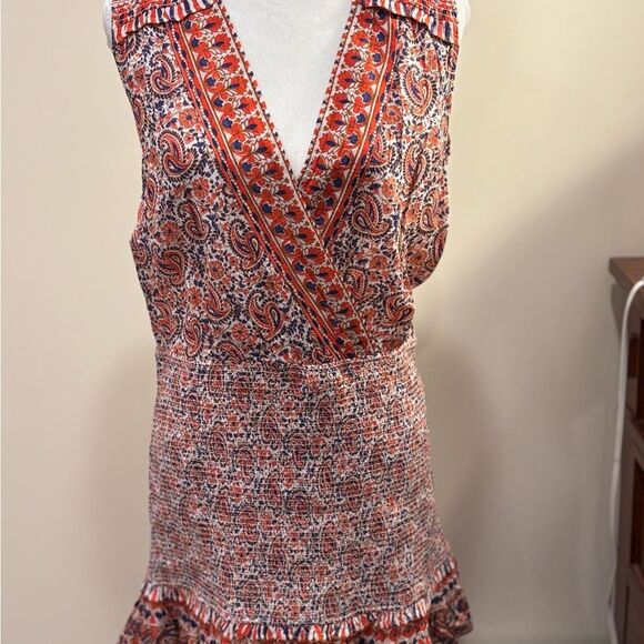 Veronica Beard Floral Paisley Cox Mini Dress Red Blue Medium Smocked V-Neck.NWT. - Picture 4 of 10